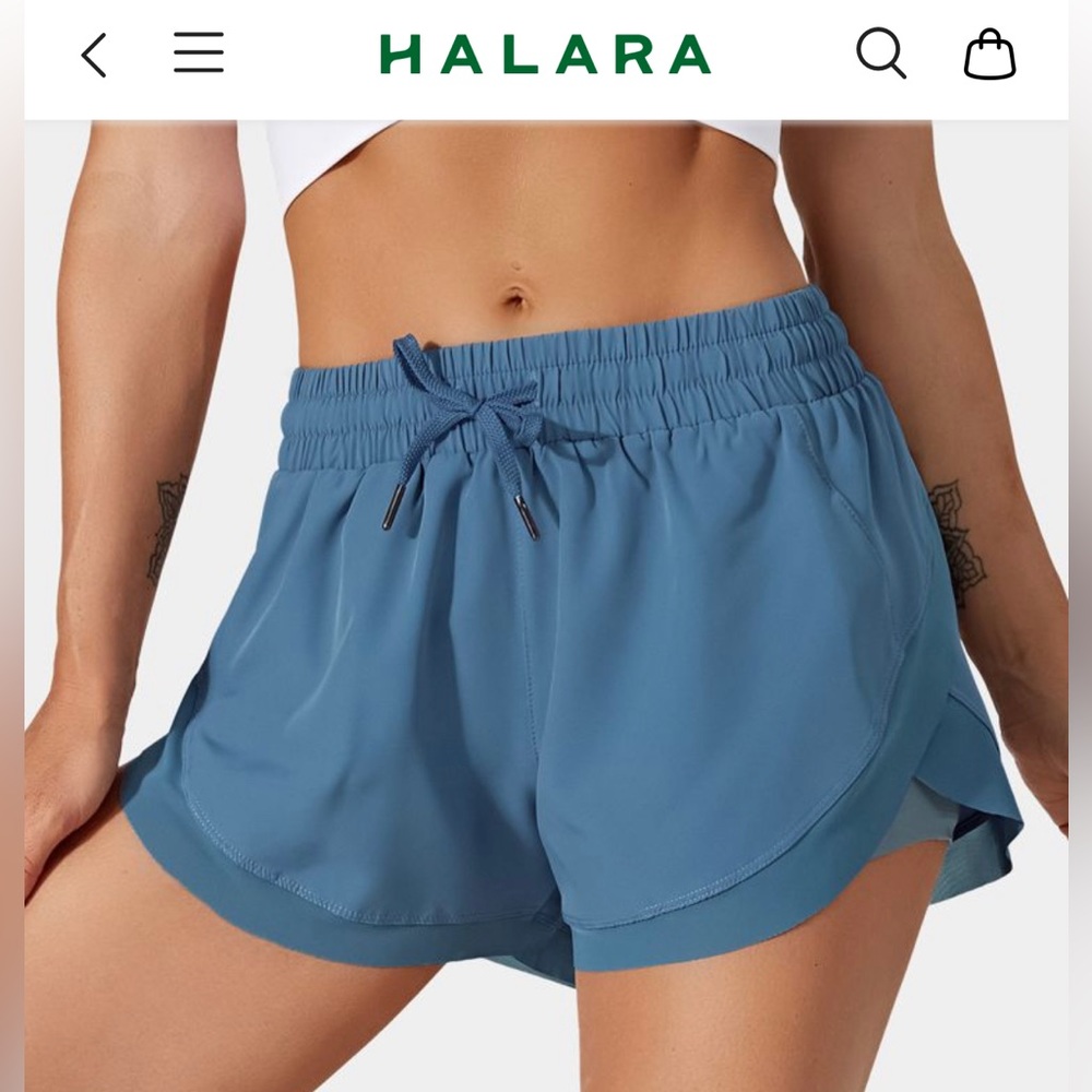 Halara Drawstring Contrast Mesh 2-in-1 Shorts blue- small